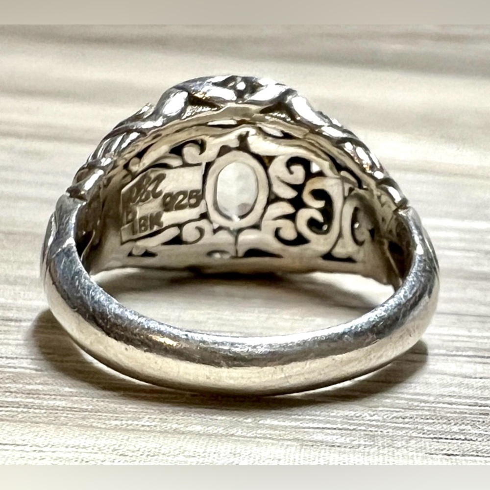 Designer Signed Robert Manse Sterling Silver & 14K Gold Prasiolite Ring, Size 8 - Picture 4 of 10